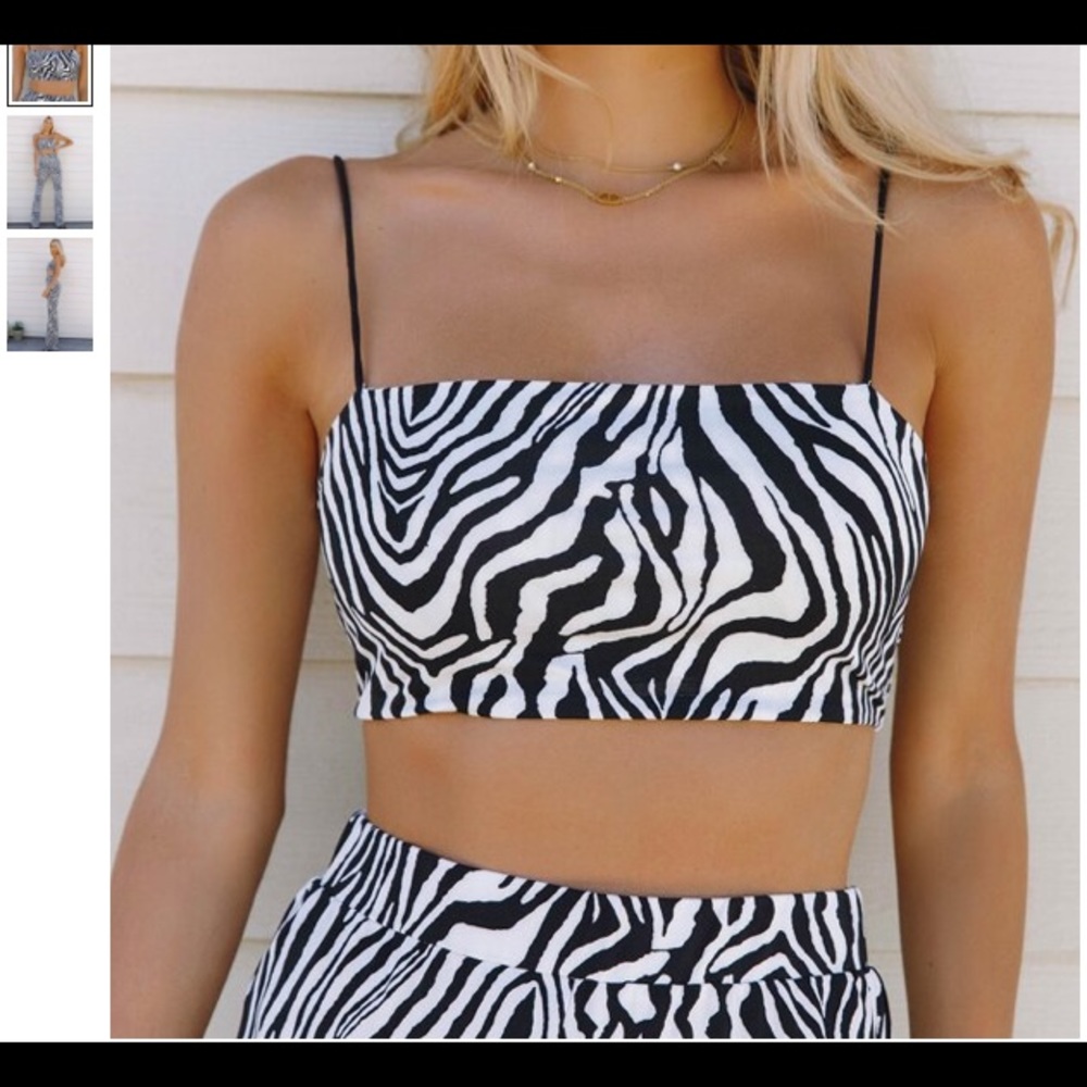 Zebra Matching Set Flared Pants Crop Bandeau Nwot - image 2